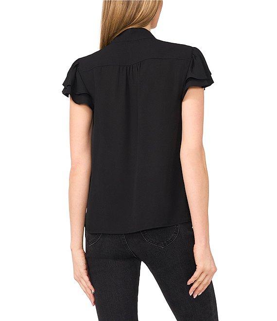 CeCe Woven Mandarin Collar Flutter Short Sleeve Blouse Product Image