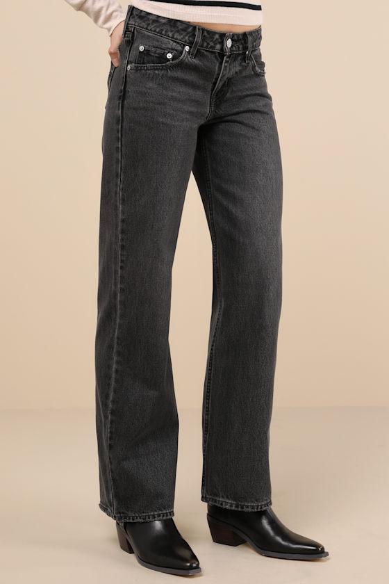 Low Loose Washed Black Low-Rise Wide-Leg Jeans Product Image