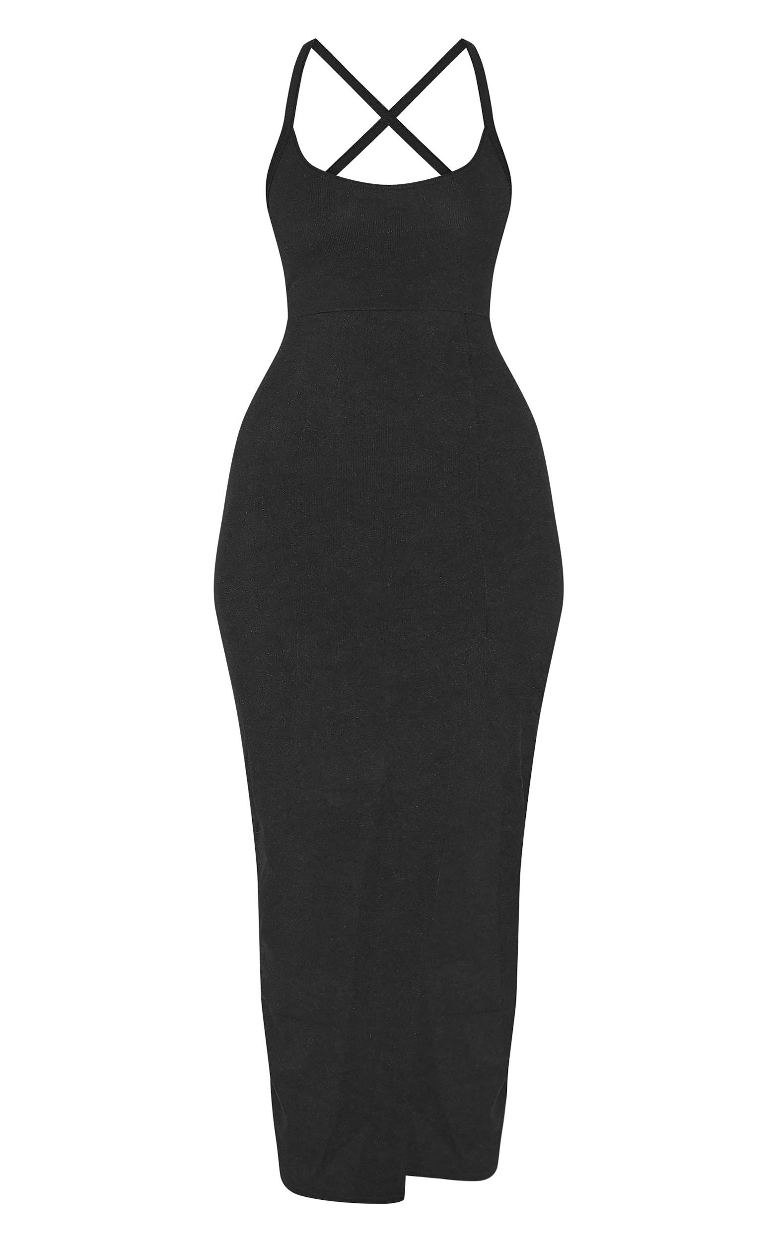Black Soft Rib Cut Out Tie Back Midaxi Dress Product Image