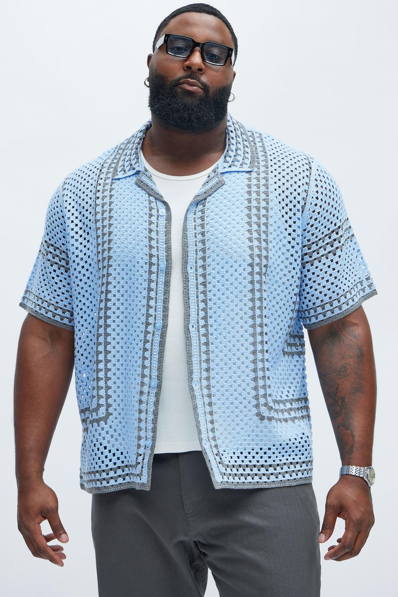 Allston Crochet Knit Shirt - Blue/combo Product Image