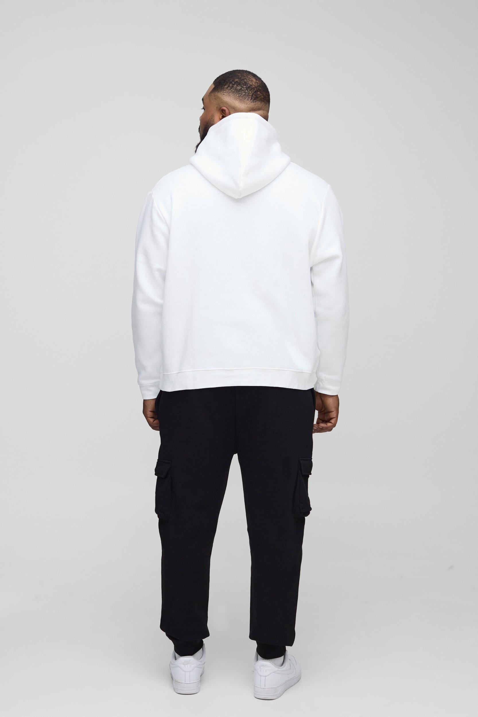 Plus Man Signature Over The Head Hoodie In White | boohooMAN USA Product Image