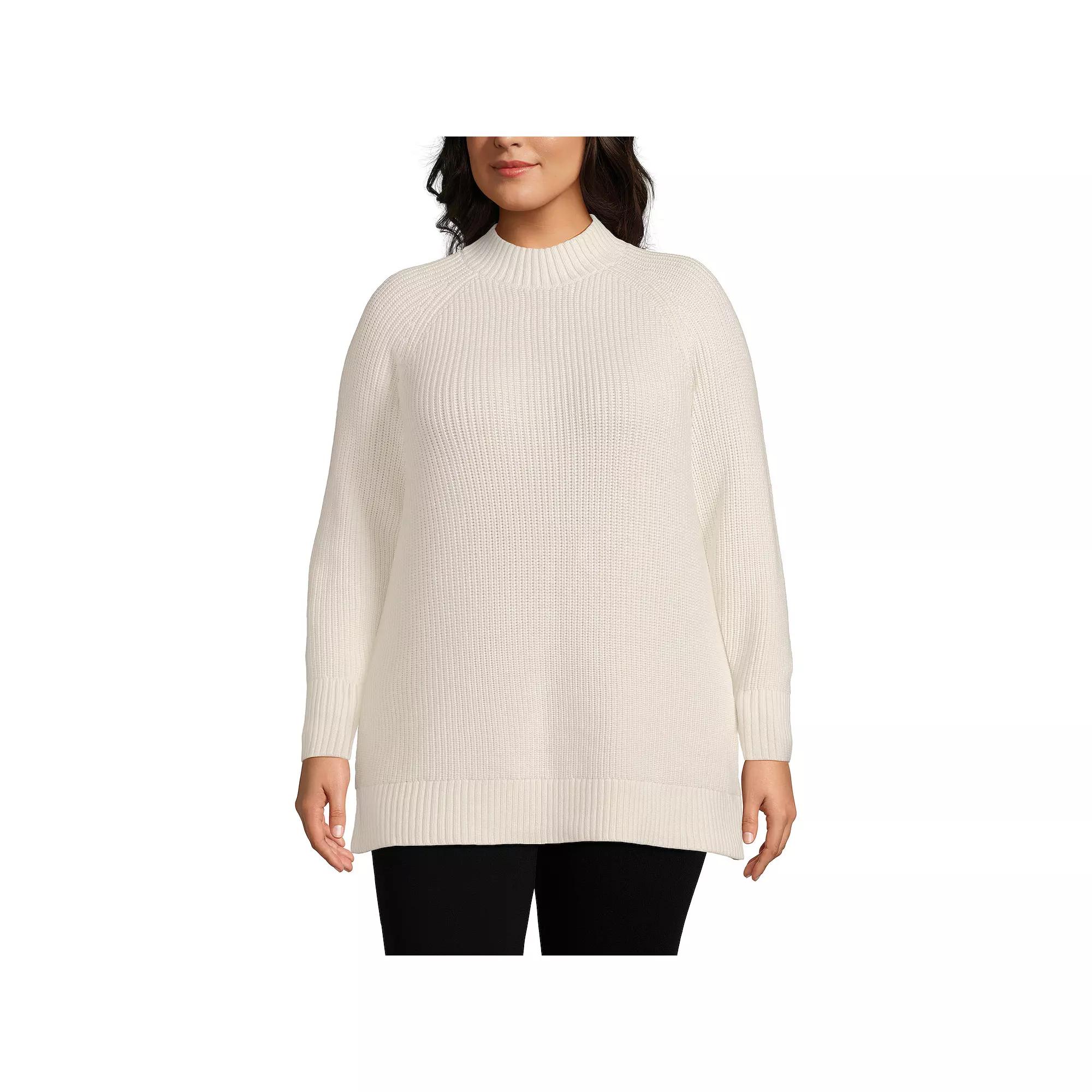 Plus Size Lands' End Drifter Shaker Easy Fit Mockneck Tunic Sweater, Women's, Size: 1XL, Fresh Ivory Product Image