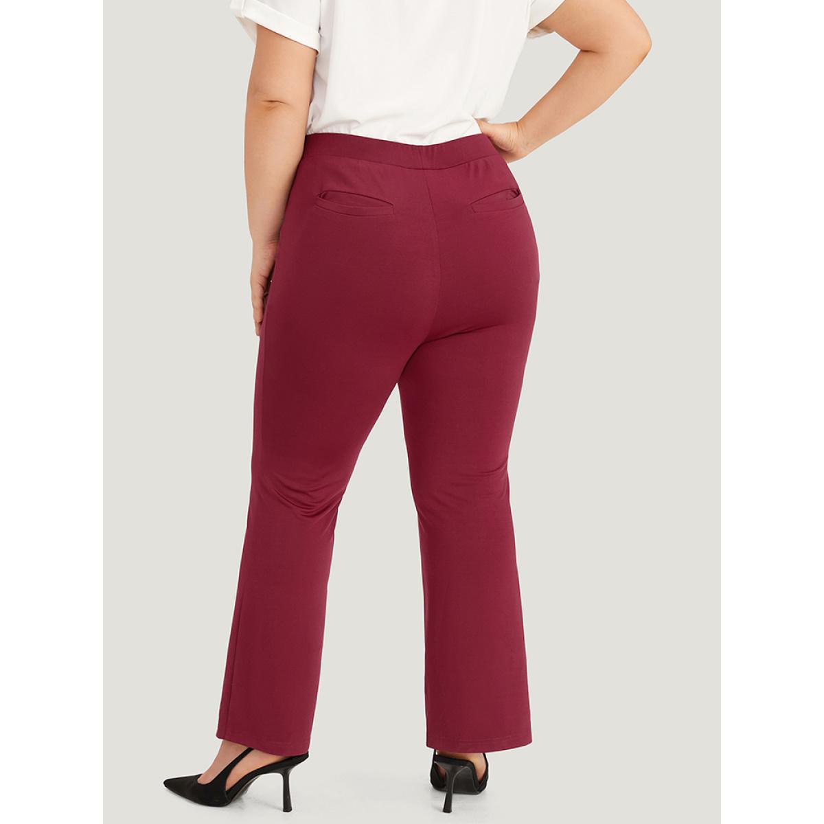 Plus Size Solid Elastic Waist Bootcut Skinny Pants Women Scarlet Office Bootcut High Rise Work Pants BloomChic 18-20/2X Product Image