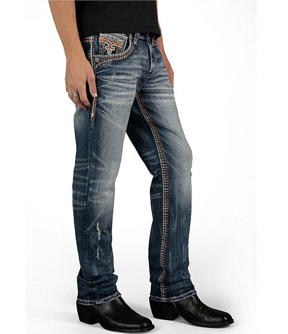 Rock Revival Ryder Straight Leg Fleur-De-Lis-Embroidered-Pocket Jeans Product Image
