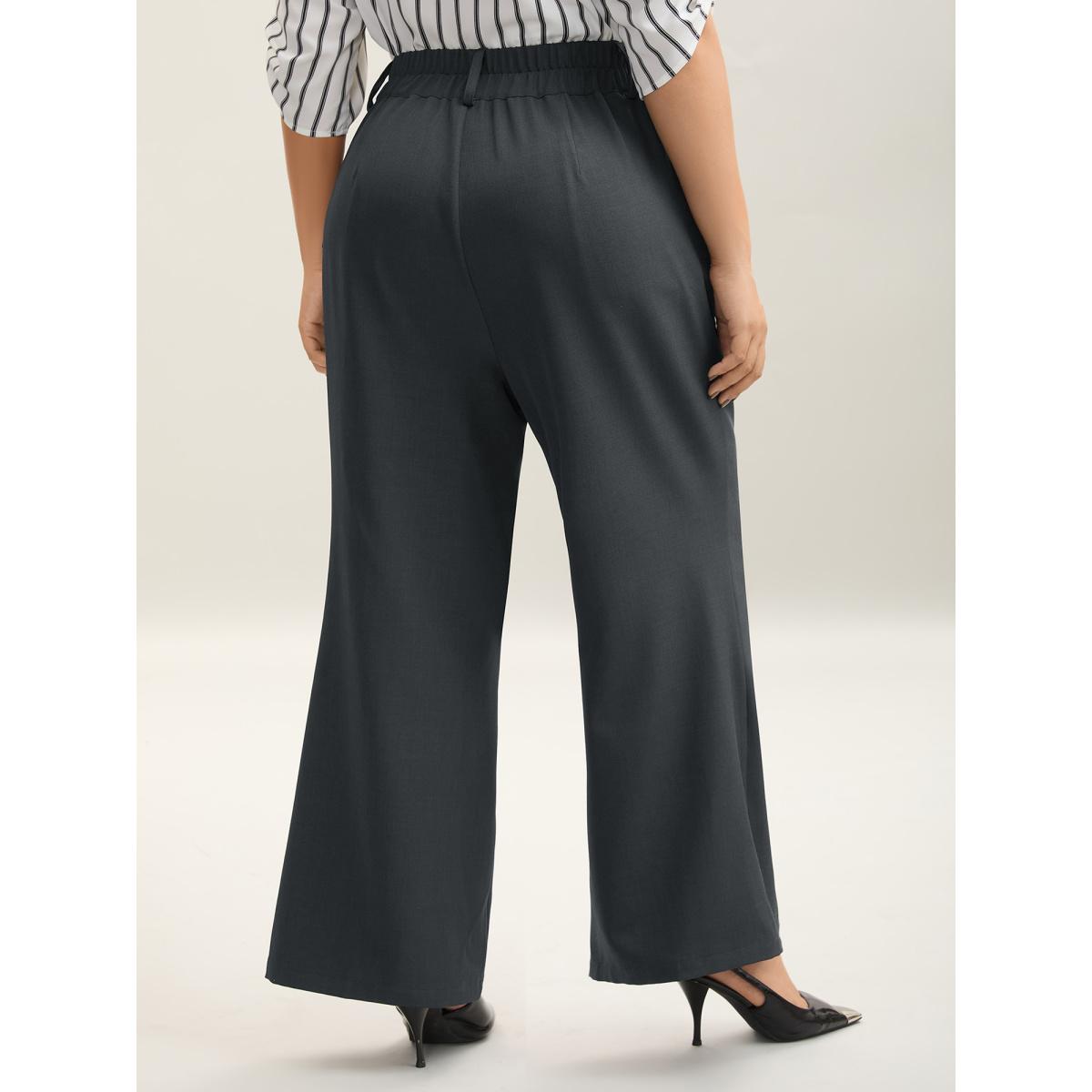 Plus Size Overlap Waist Buckles Classic Bootcut Pants Women DimGray At the Office Bootcut Mid Rise Office Pants BloomChic 28/5X Product Image