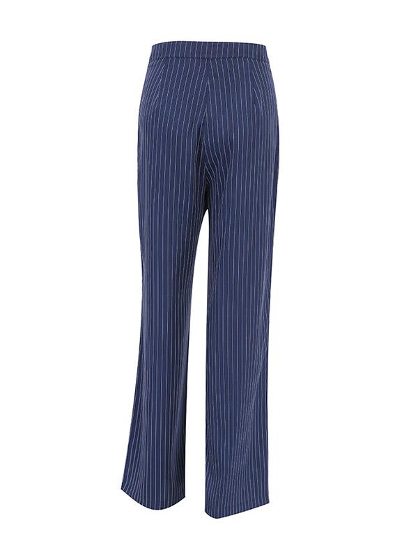 High Waisted Wide Pants Buttoned Striped Pants Trousers Product Image