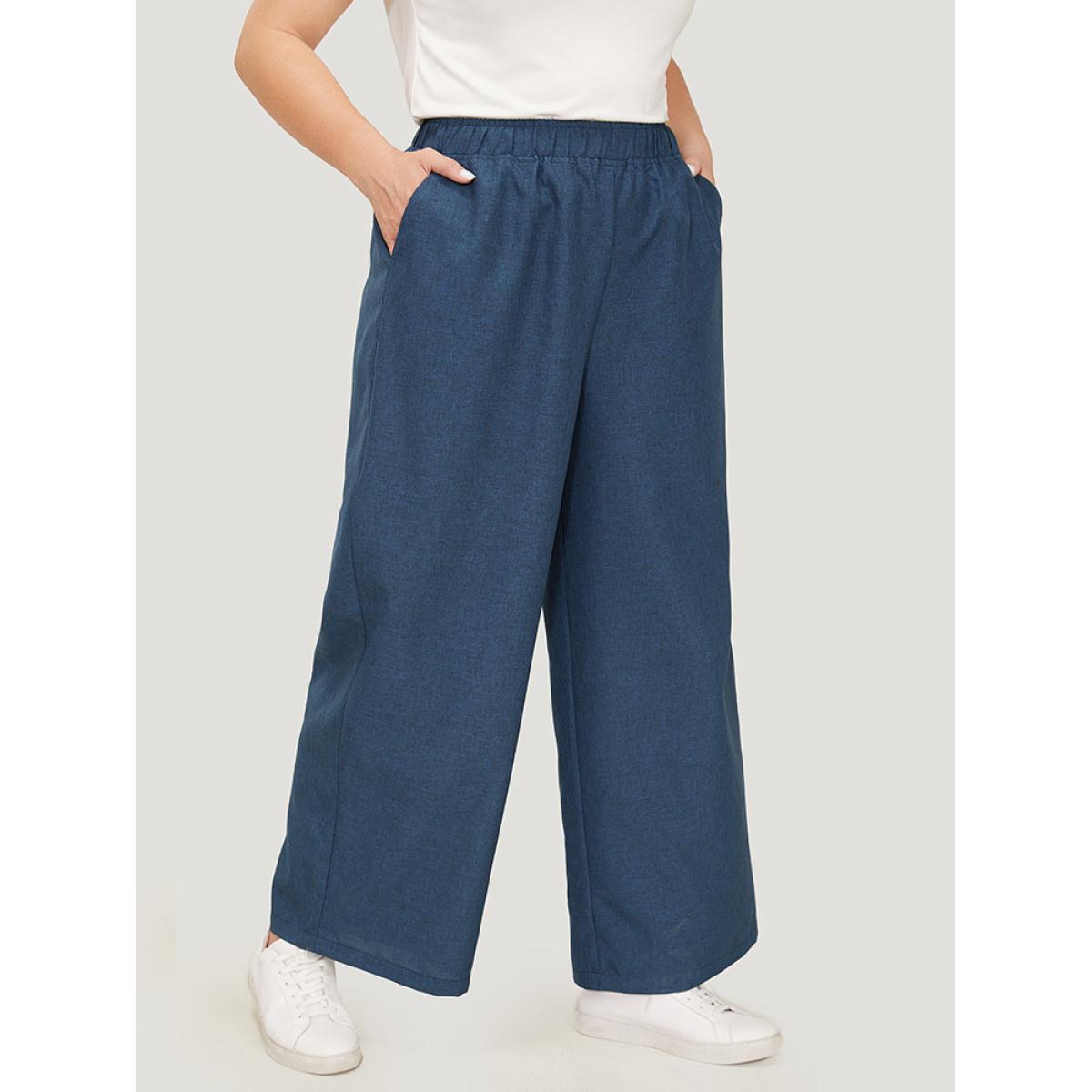 Plus Size Solid Button Detail Wide Leg Pants Women Black Workwear Essentials Wide Leg High Rise Office Pants BloomChic 14-16/1X Product Image