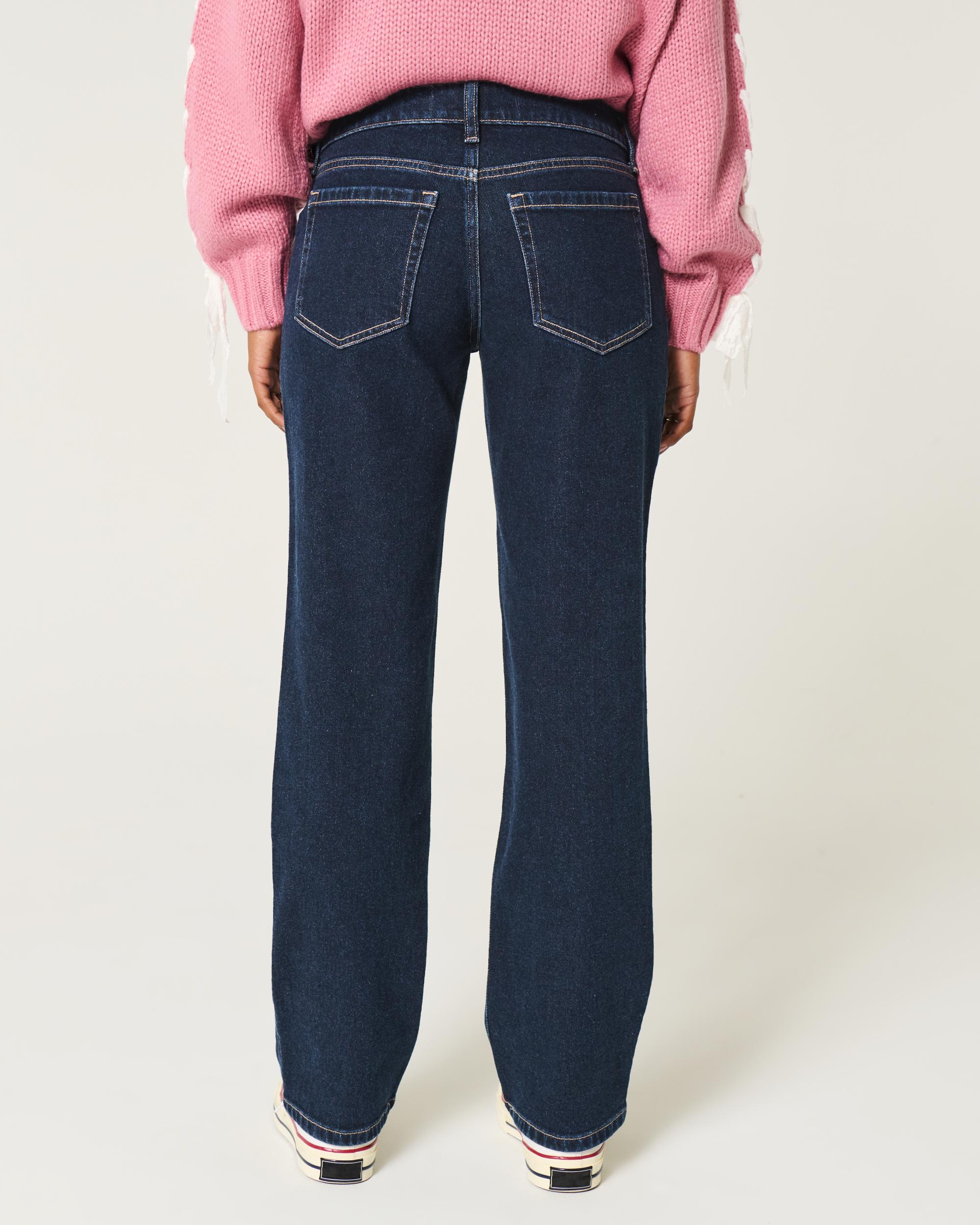 Low-Rise Dark Wash Straight Jeans Product Image