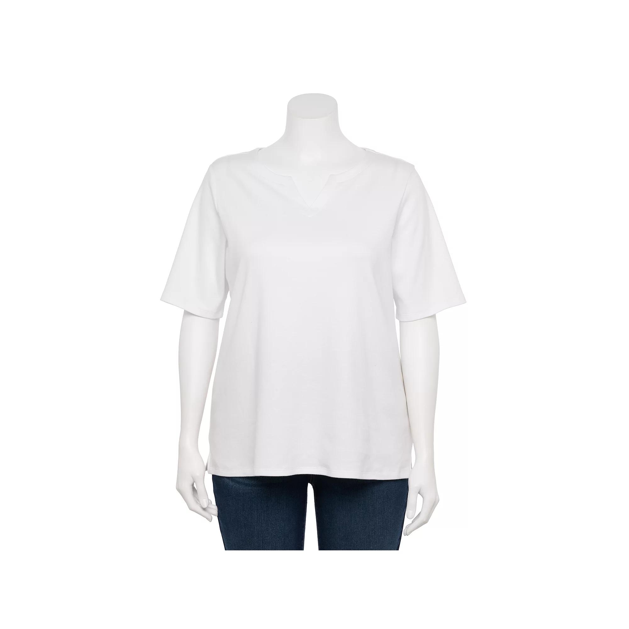 Plus Size Croft & Barrow® Elbow Sleeve Split Neck Top, Women's, Size: 2XL, Red Product Image