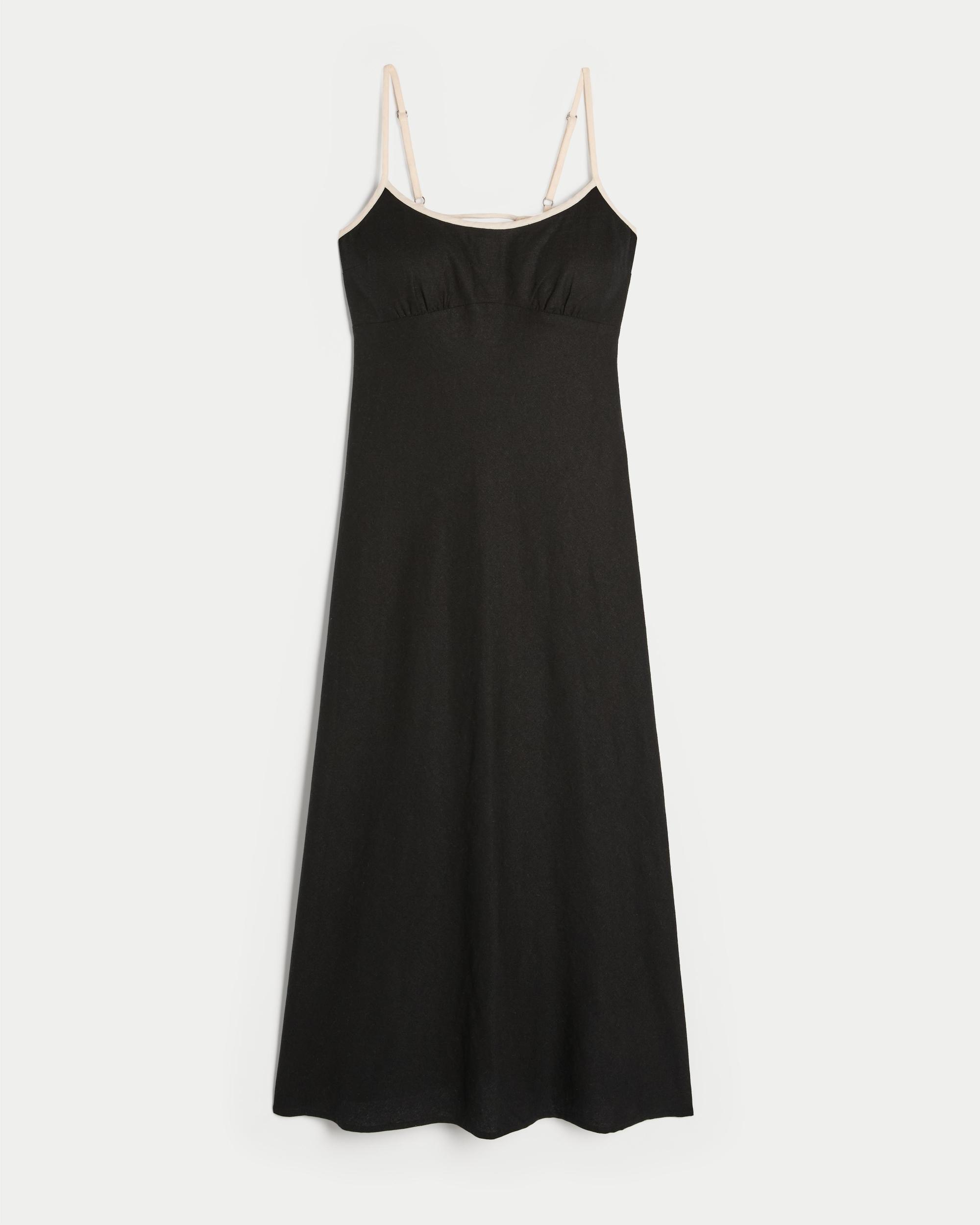 Linen-Blend Open Back Slip Midi Dress Product Image