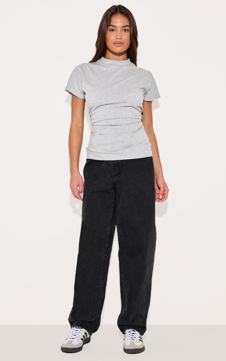 Grey Soft Touch Rib Asymmetric Long Sleeve Top Product Image