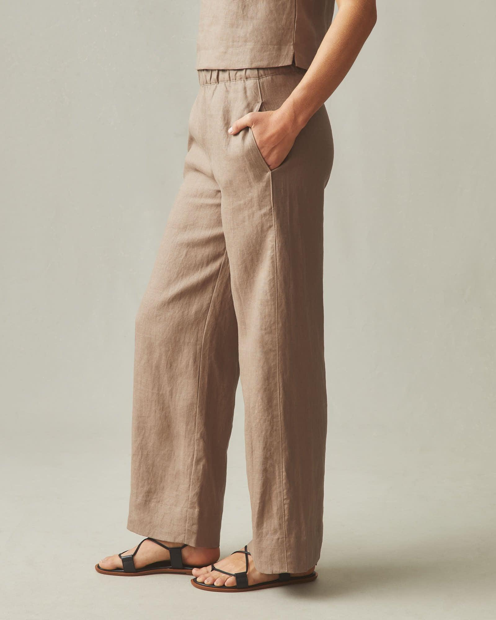 Women's Linen Wide Leg Pant - Pine Bark Female Product Image