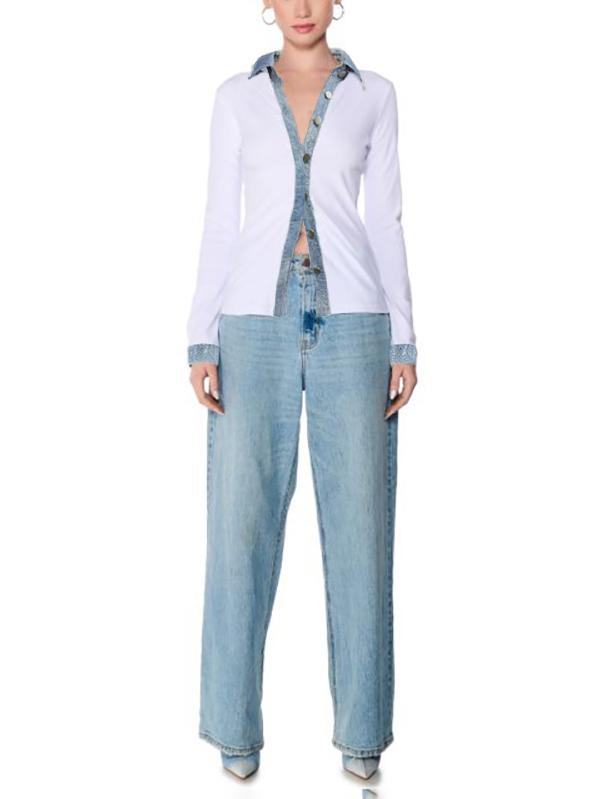 Long Sleeves Skinny Buttoned Split-Joint Lapel Blouses&Shirts Tops Product Image