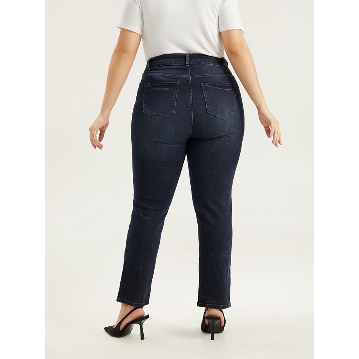 Plus Size Plain High Rise Very Stretchy Jeans Women Indigo Casual Plain Plain High stretch Pocket Jeans BloomChic 30/6X Product Image