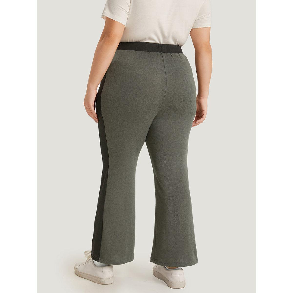 Contrast Pocket Drawstring Bootcut High Rise Sweatpants Multicolor Plus Size Women Casual Dailywear Contrast 10/M Bloomchic Product Image