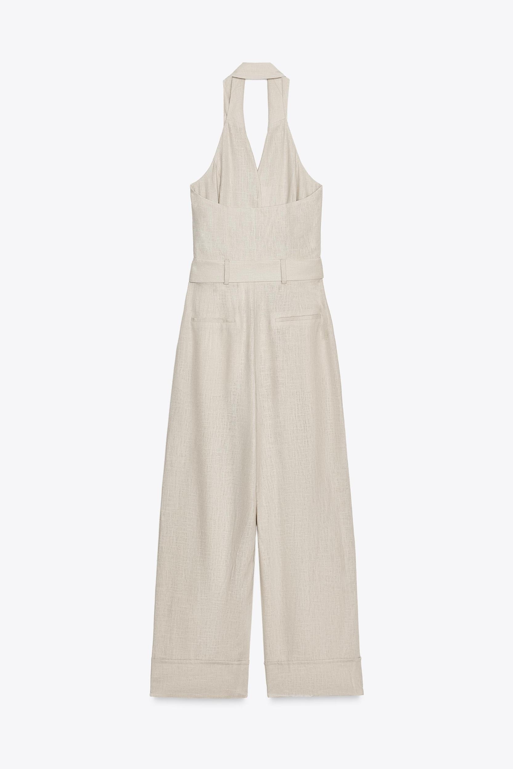 HALTER LINEN BELTED JUMPSUIT Product Image