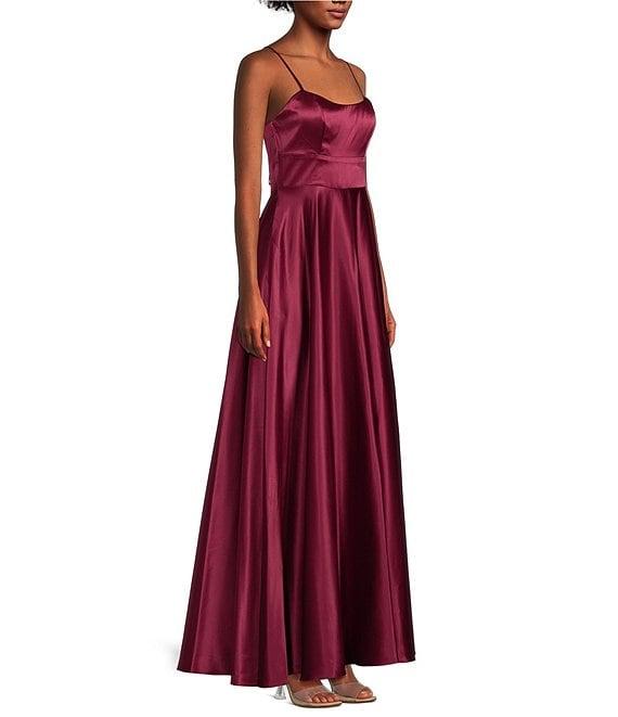 Next Up Adjustable Spaghetti Strap Low Back Side Slit Long Dress Product Image