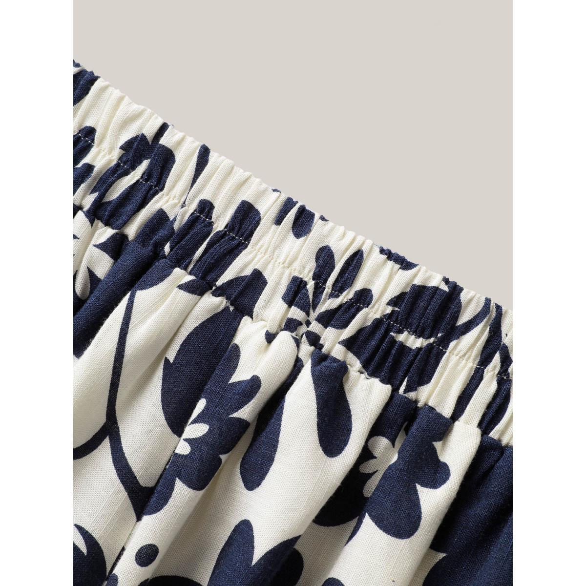 Plus Size Floral Print Wide-Leg Pants Women Indigo Timeless Wide Leg Mid Rise Elegant Pants BloomChic 28/5X Product Image