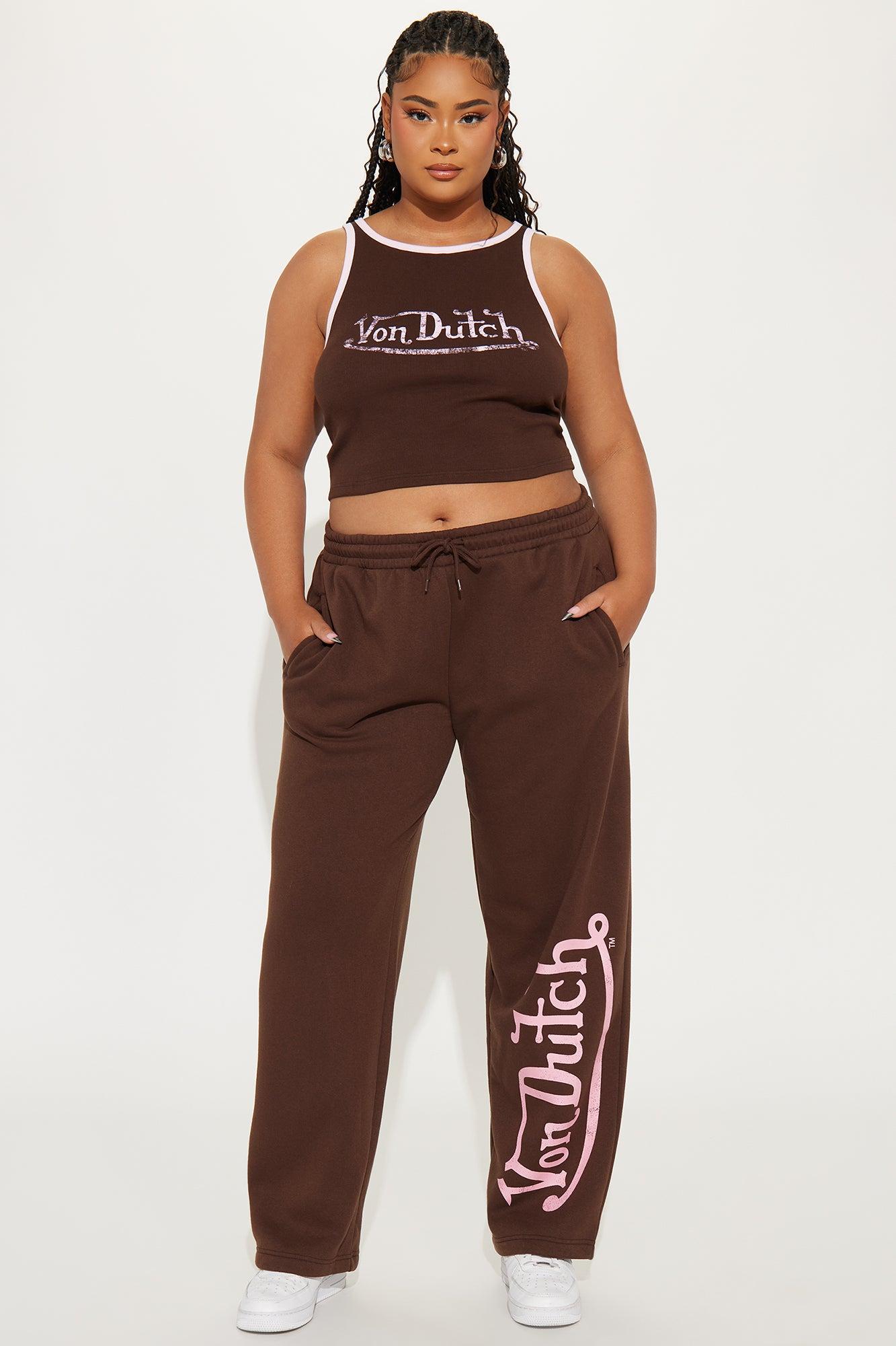 Von Dutch Washed Wide Leg Pant - Brown Product Image