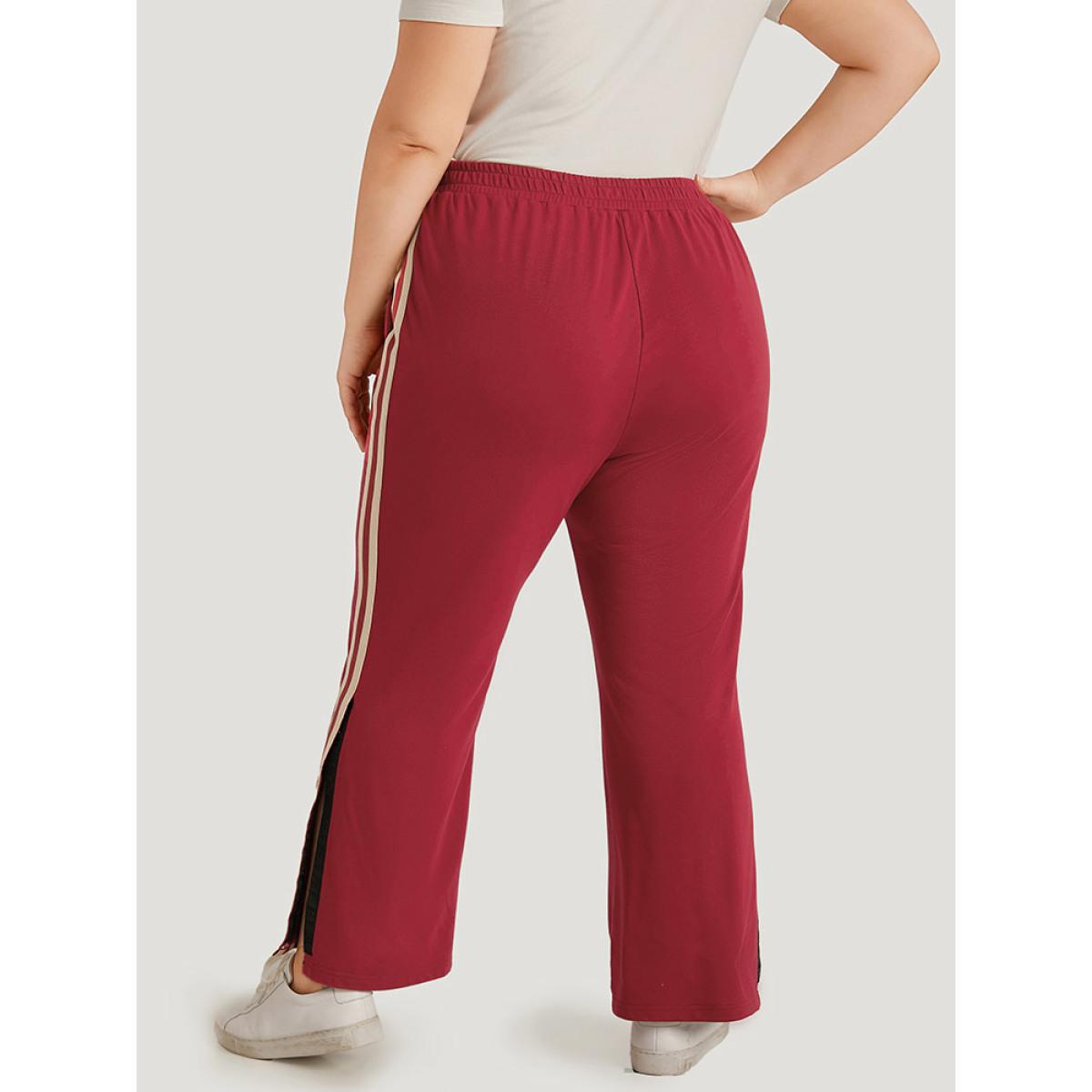 Two Tone Pocket Split Side Elastic Waist Sweatpants Scarlet Plus Size Women Casual Dailywear Contrast 18-20/2X Bloomchic Product Image