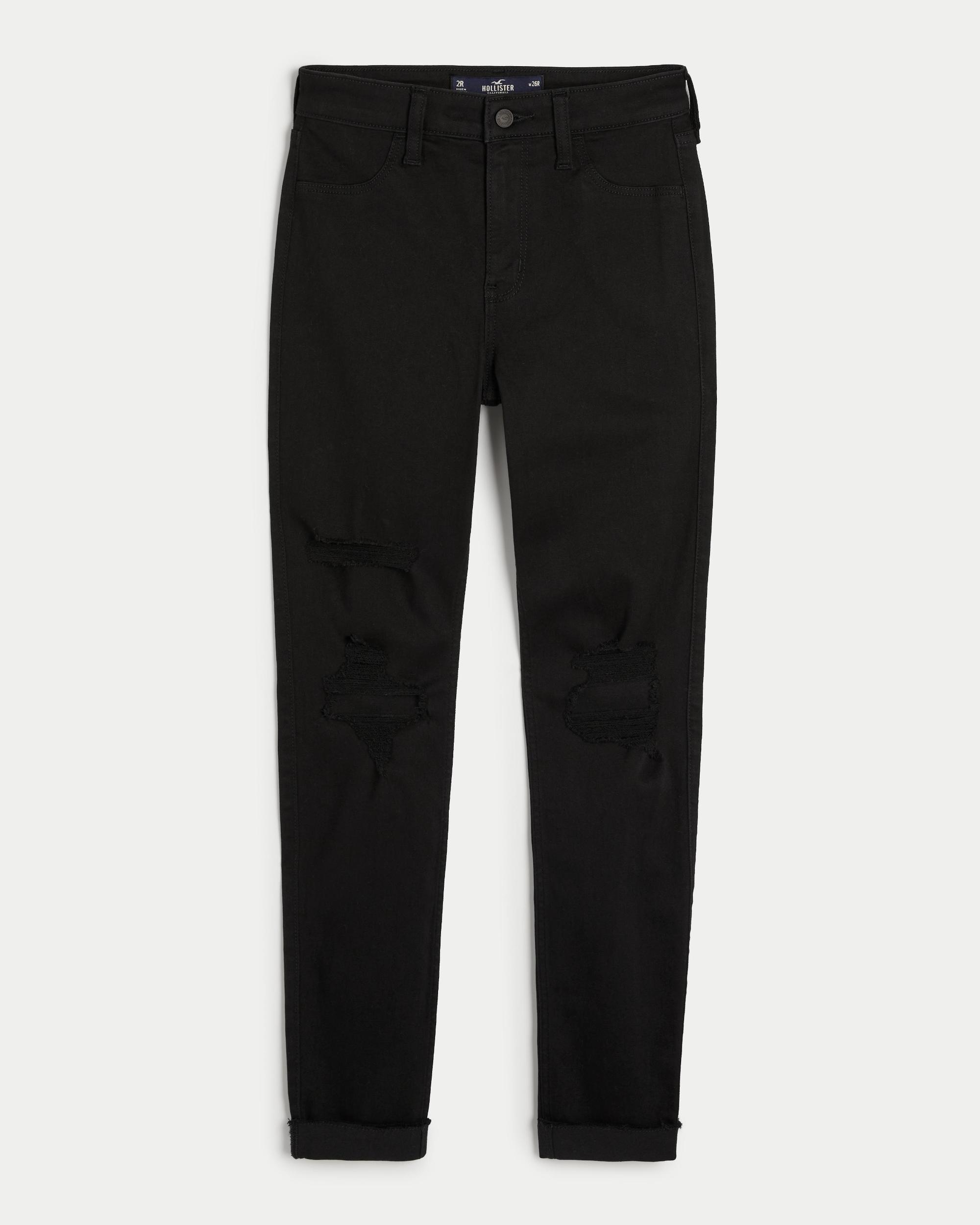 High-Rise Ripped Black Jean Leggings Product Image