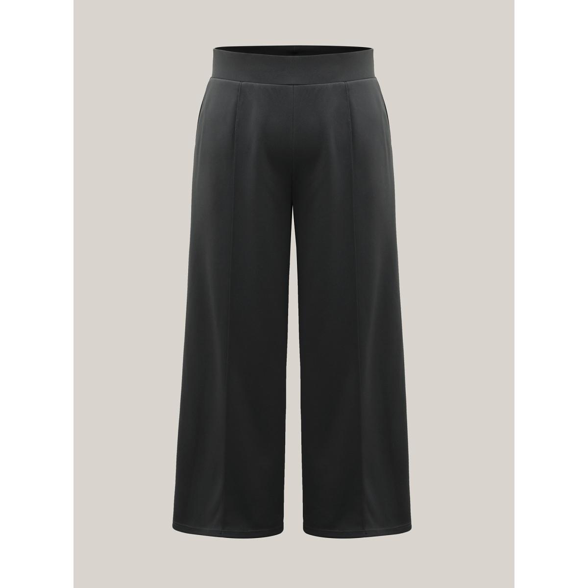 Plus Size Ruched Tummy-Control Seamed Wide Leg Pants Women DimGray At the Office Wide Leg Mid Rise Work Pants BloomChic 14-16/1X Product Image