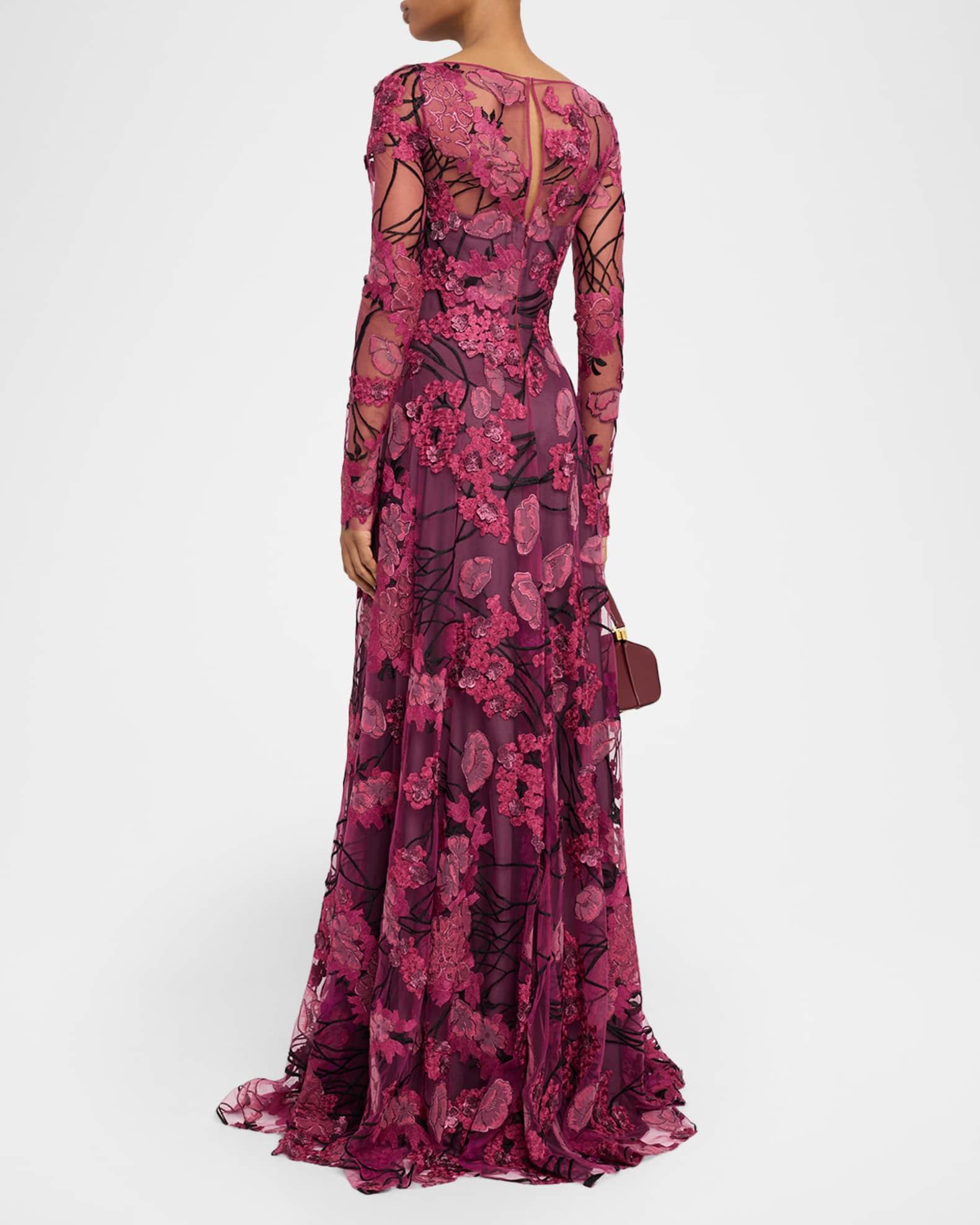 Floral Embroidered Long-Sleeve Illusion Gown Product Image