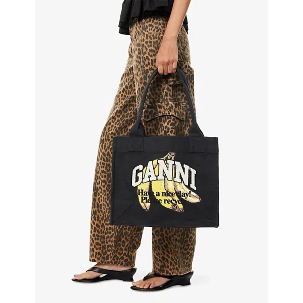 GANNI Banana Print Large Tote Bag In Black Product Image