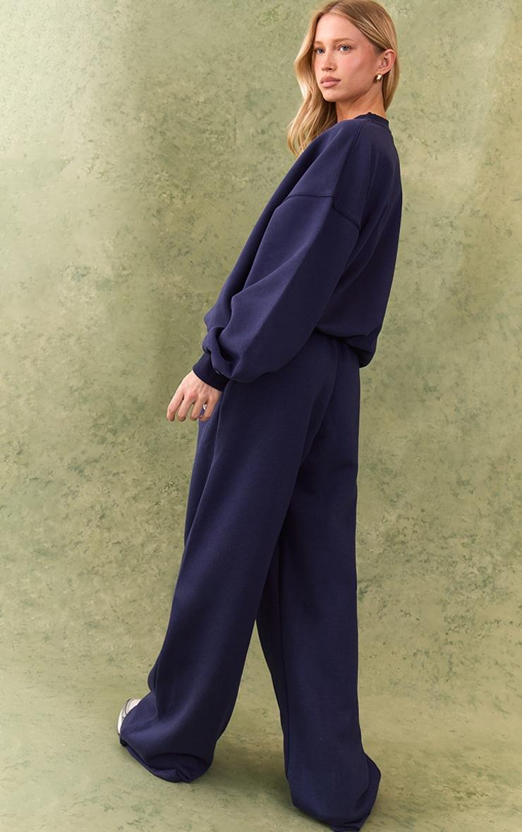 Navy Embroidered Wide Leg Sweatpants Product Image
