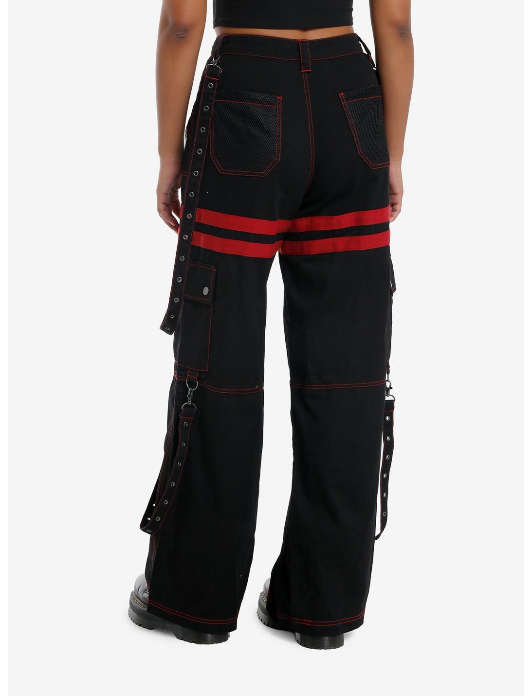 Black & Red Grommet Suspender Wide Leg Pants Product Image