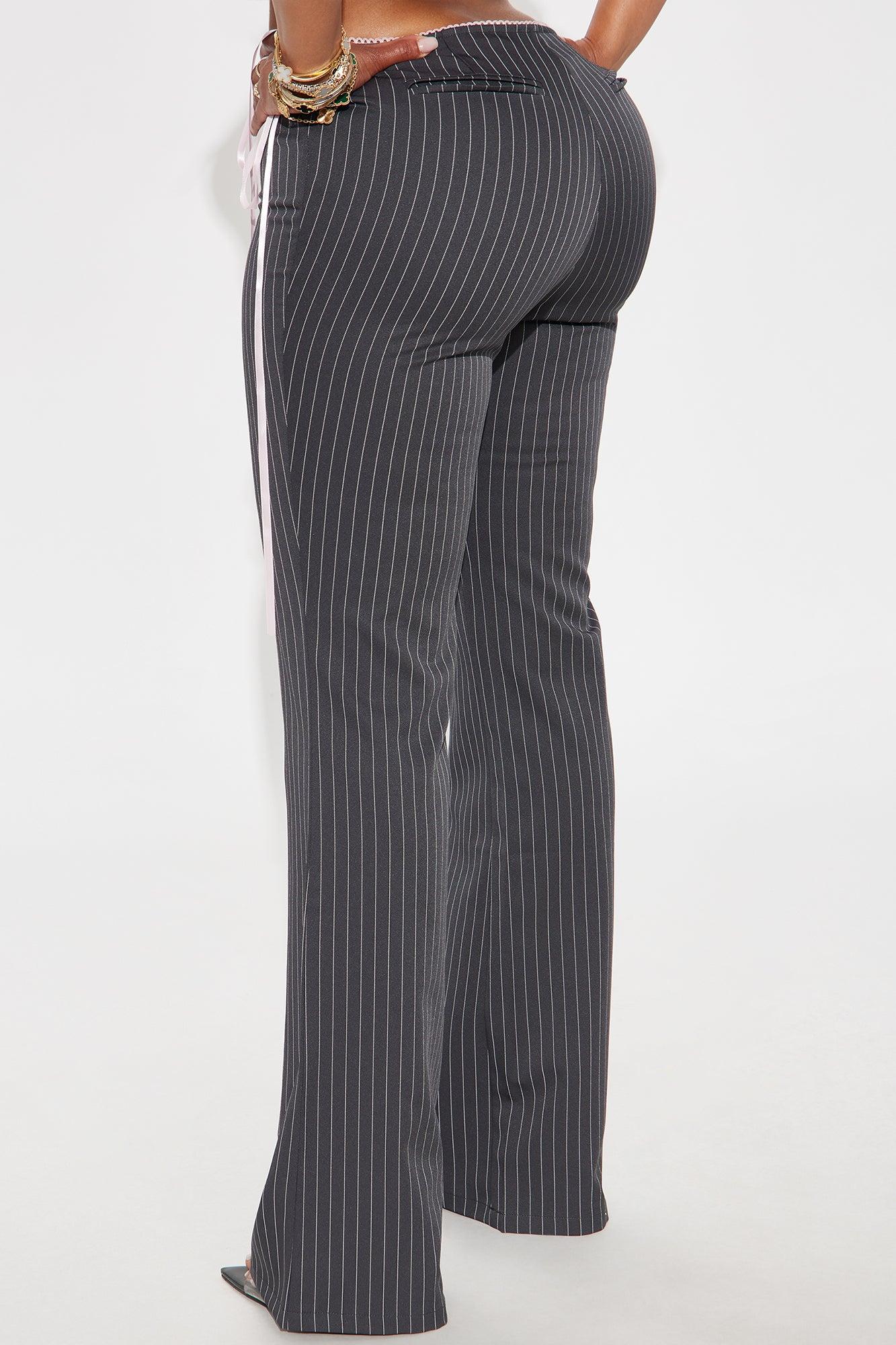Sweet And Sassy Lace Up Pinstripe Flare Pant - Charcoal Female Product Image