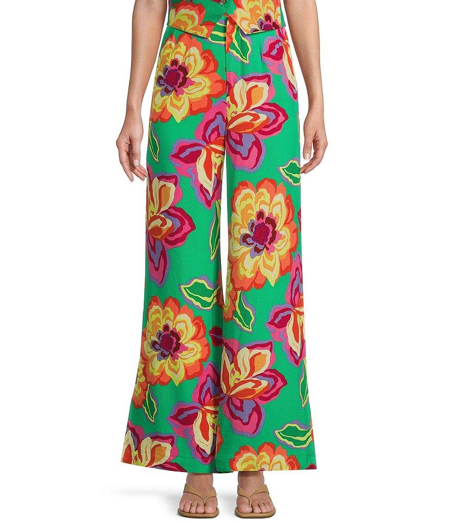 GB Coordinating Floral High Waist Linen Blend Wide Leg Pants Product Image