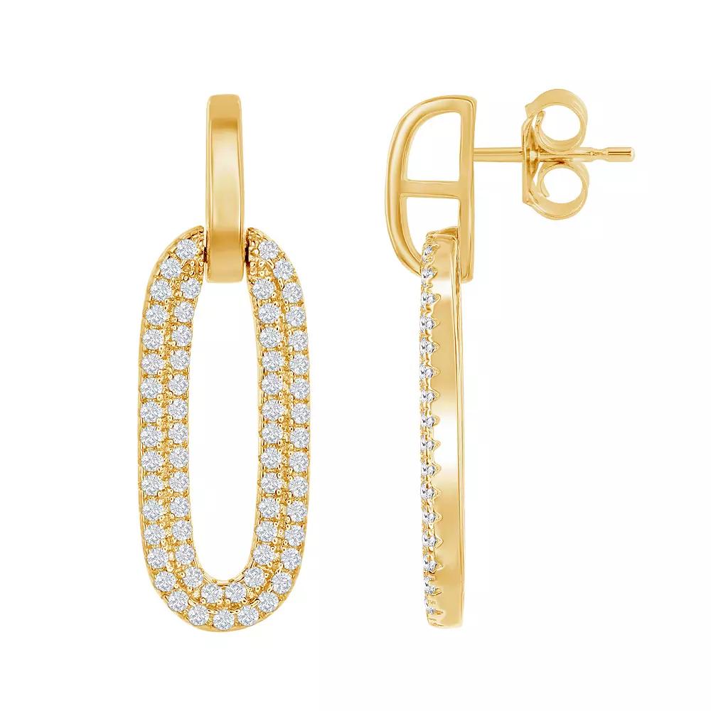 14k Gold Over Silver Cubic Zirconia Oval Door Knocker Earrings, Women's, Gold Tone Product Image