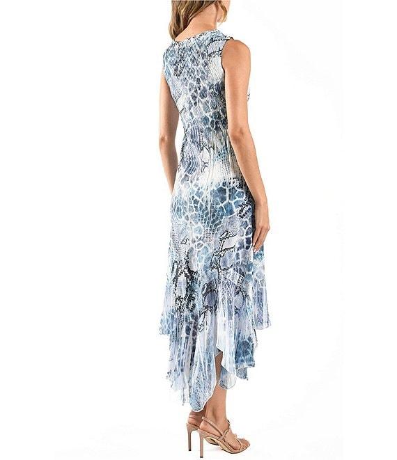 Komarov Charmeuse Chiffon Multi Print Scoop Neck Sleeveless Hanky Hem Fit and Flare Midi Dress Product Image