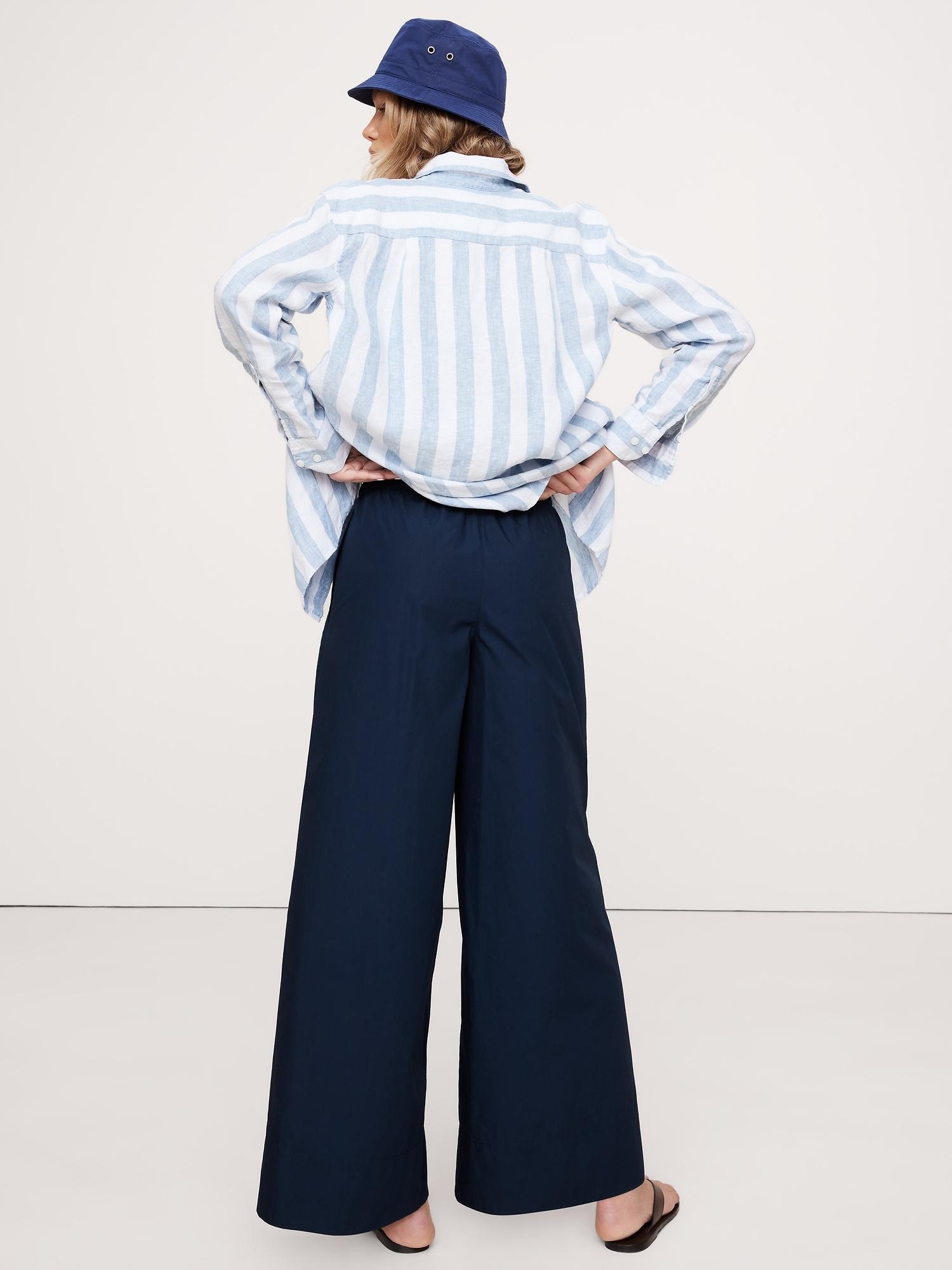 Wide-Leg Pull-On Cotton Poplin Ankle Pant Product Image