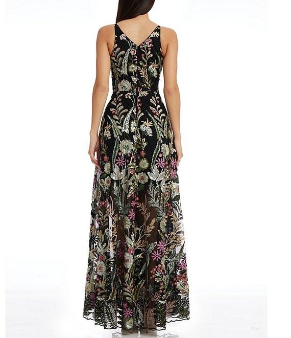 Dress the Population Ariyah Floral Sequin Mesh V-Neck Sleeveless Gown Product Image