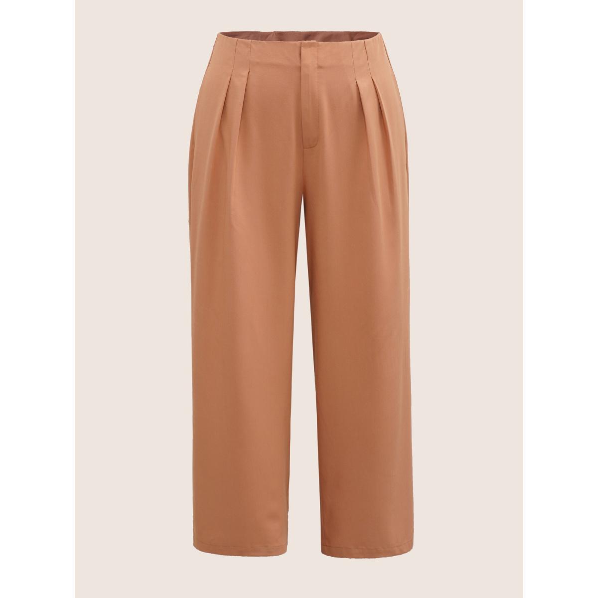 Plus Size Plain Zipper Fly Pleated Wide Leg Pants Women Coral Casual Wide Leg High Rise Everyday Pants BloomChic 30/6X Product Image
