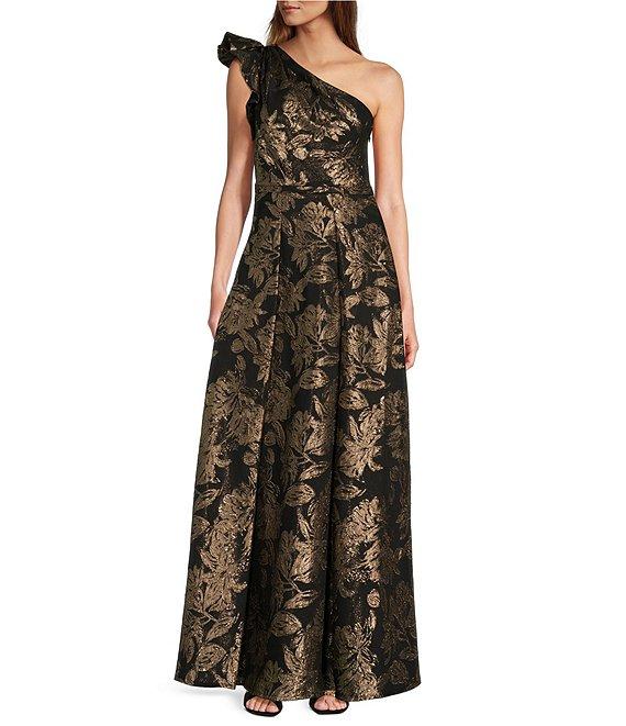 Antonio Melani Amelia Novelty Jacquard Asymmetric Neck A-Line Maxi Dress Product Image