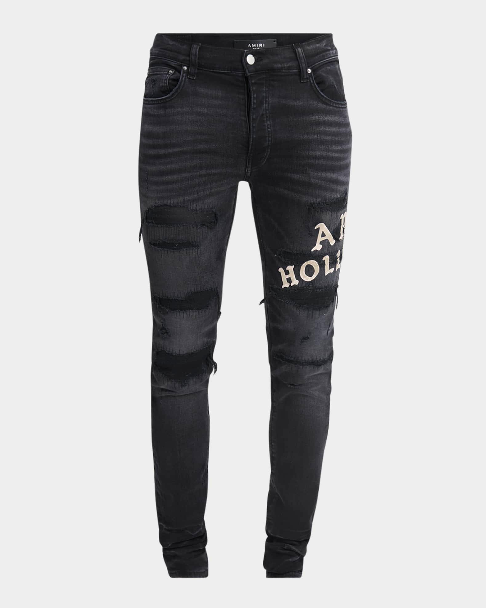 Mens Hollywood Appliqu Thrasher Repaired Skinny Jeans Product Image