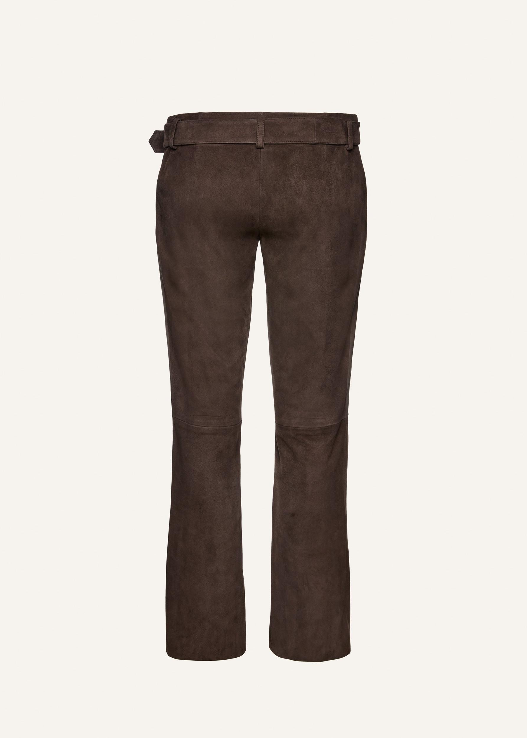 Suede belted pants in brown Product Image
