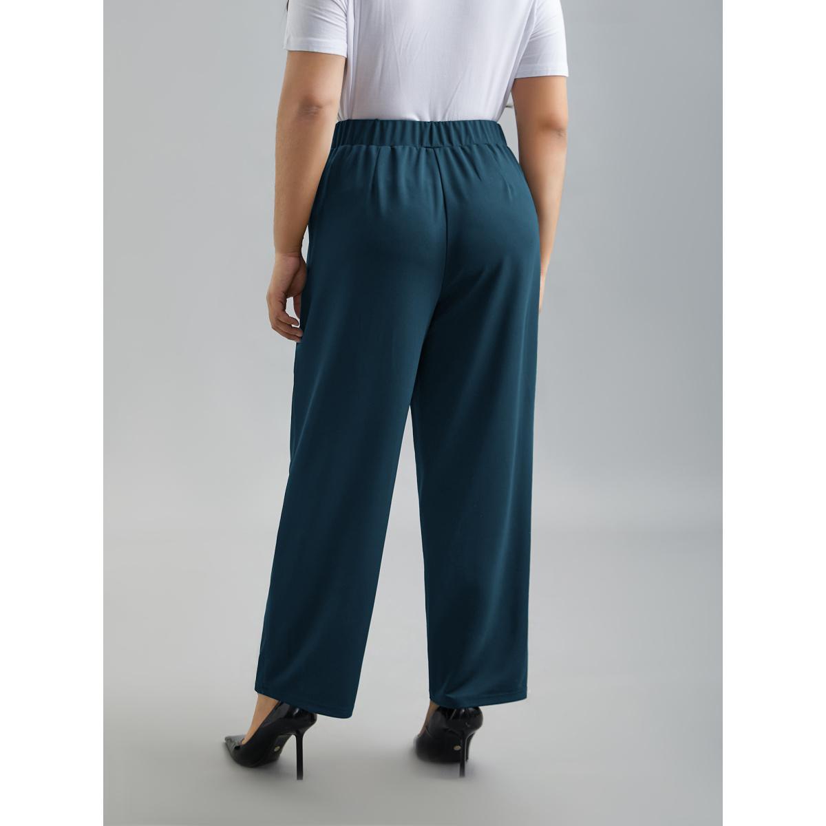 Plus Size Stretchy-Waist Straight Leg Pants Women Olive Workwear Essentials Straight Leg Mid Rise Work Pants BloomChic 18-20/2X Product Image