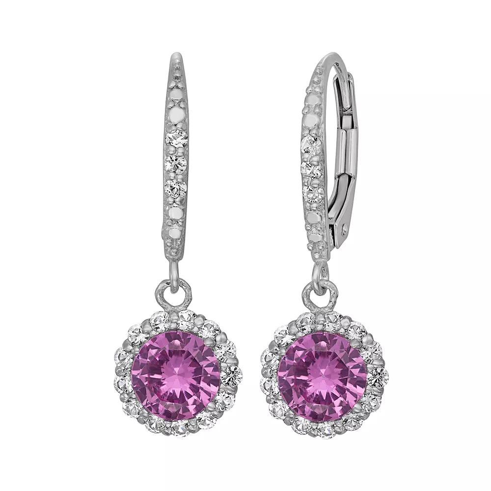 Lab-Created Pink and White Sapphire Sterling Silver Halo Drop Earrings, Women's, Multi Product Image