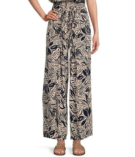 Angie Floral Print Mid Rise Elastic Waist Split Wide Leg Pants Product Image