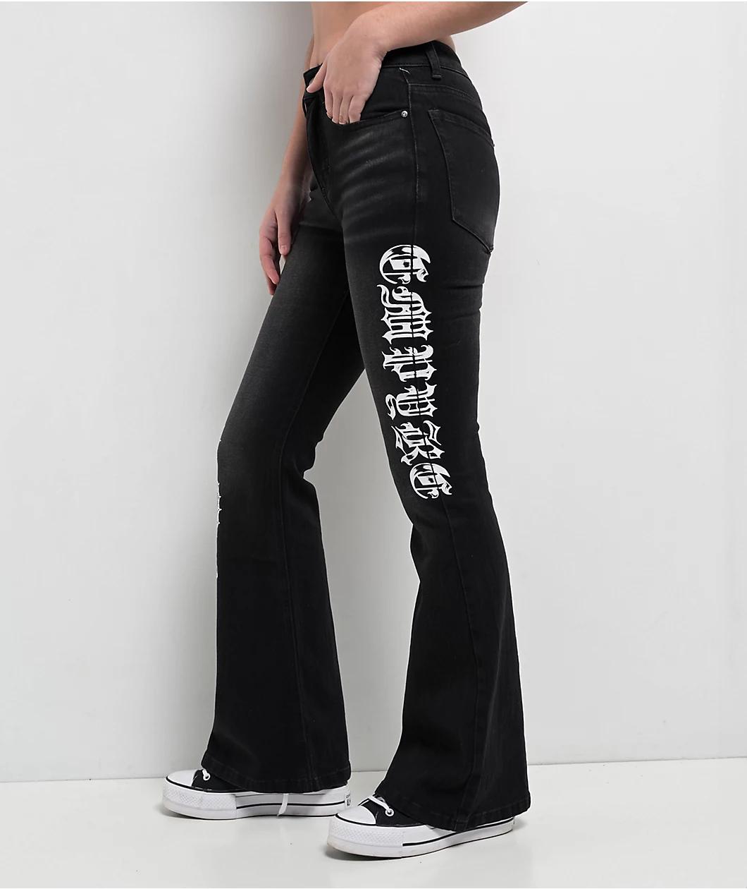 Empyre Glimmer Ozzy Black Wash Mid Rise Flare Jeans Product Image