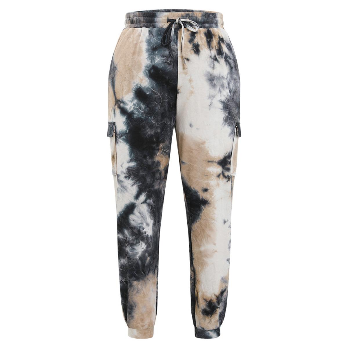 Plus Size Tie Dye Flap Pocket Drawstring Pants Women Multicolor Casual High Rise Dailywear Pants BloomChic 14-16/1X Product Image