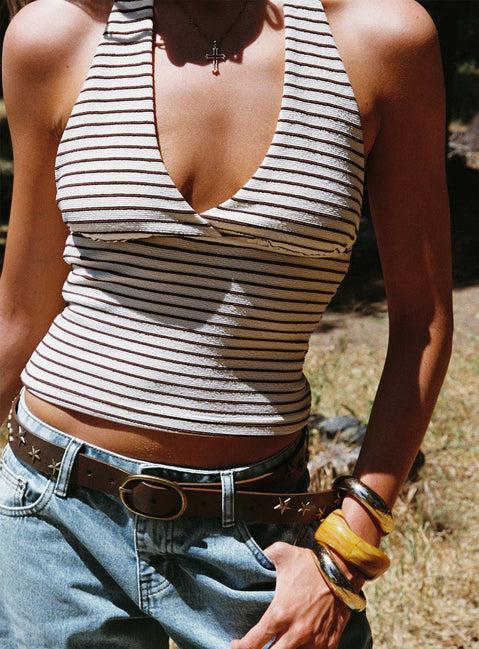 Whimsy Halter Top Chocolate / White Stripe Product Image
