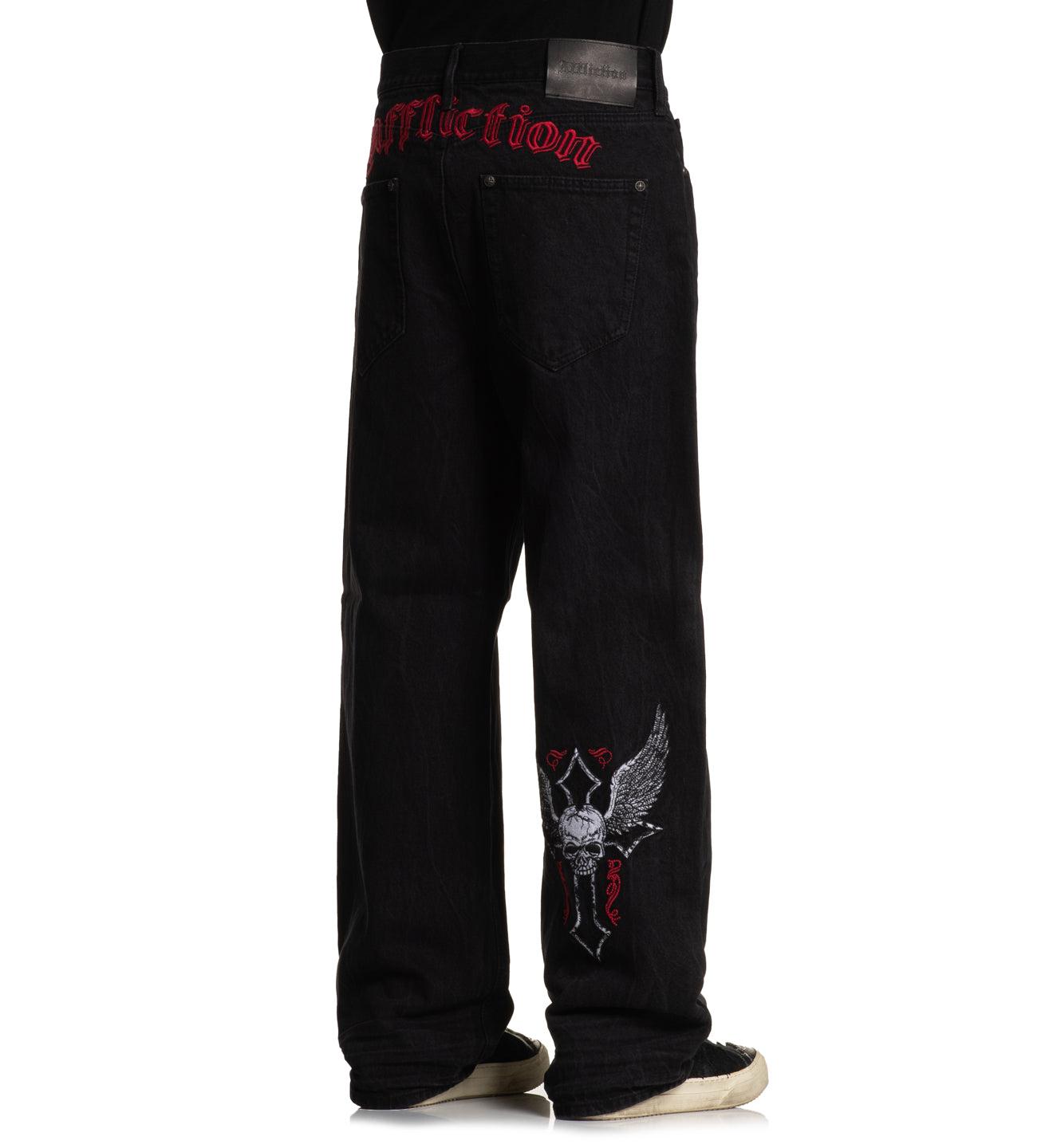 Wide Leg Live Fast Black Jeans Male Product Image