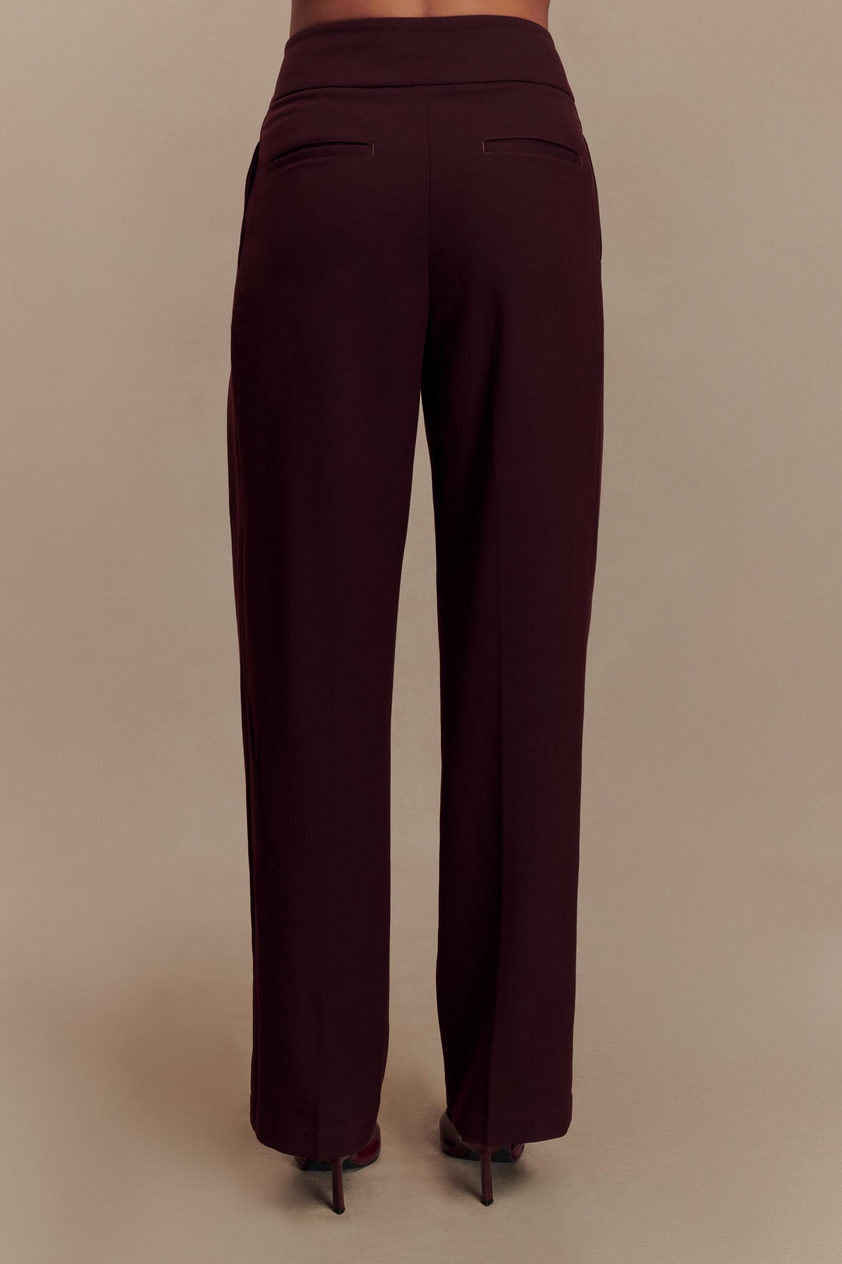 Penelope Pleated High Waisted Pants - Mahogany Product Image