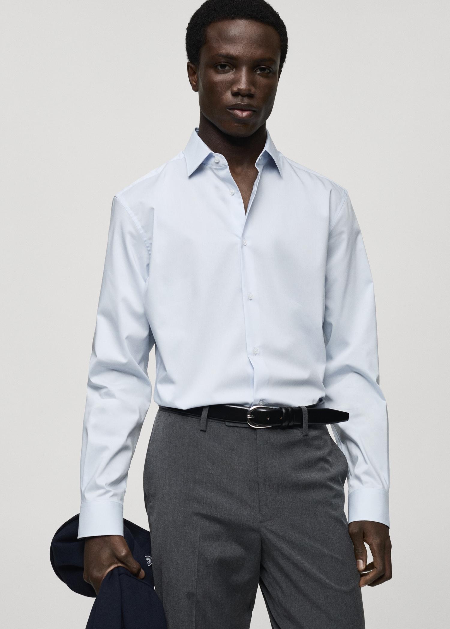 Regular-fit stretch cotton shirt - Men | MANGO USA Product Image