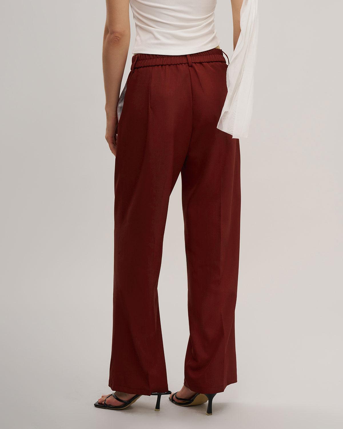 Red Elastic Waist Straight Pants Product Image
